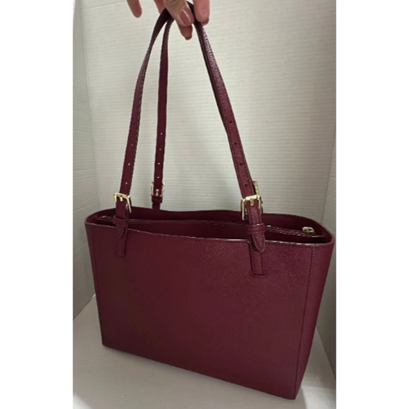 Tory Burch Burgundy Saffiano Leather Emerson Tote Bag w/Gold Tone Hardware - Picture 3 of 11